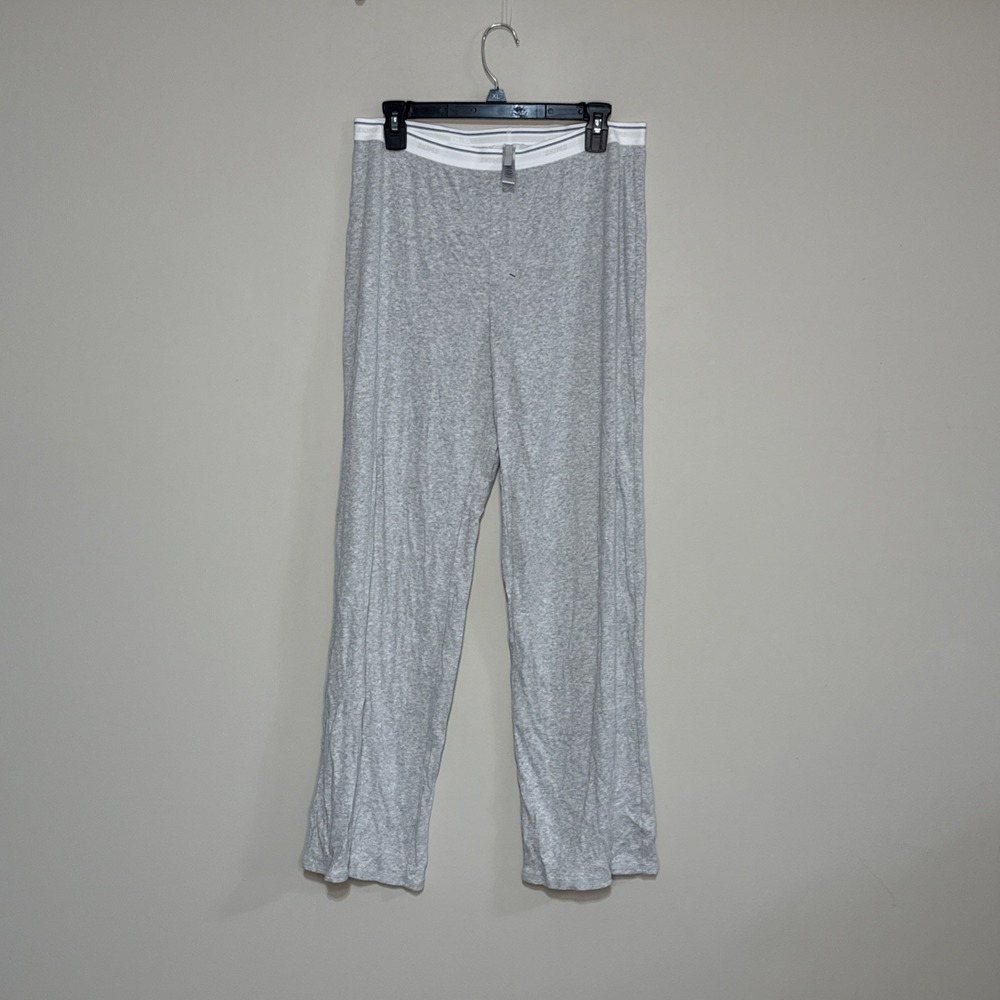 SKIMS Cotton Ribbed Light Gray Elastic Waist Pull On Wide Leg Pants Size M